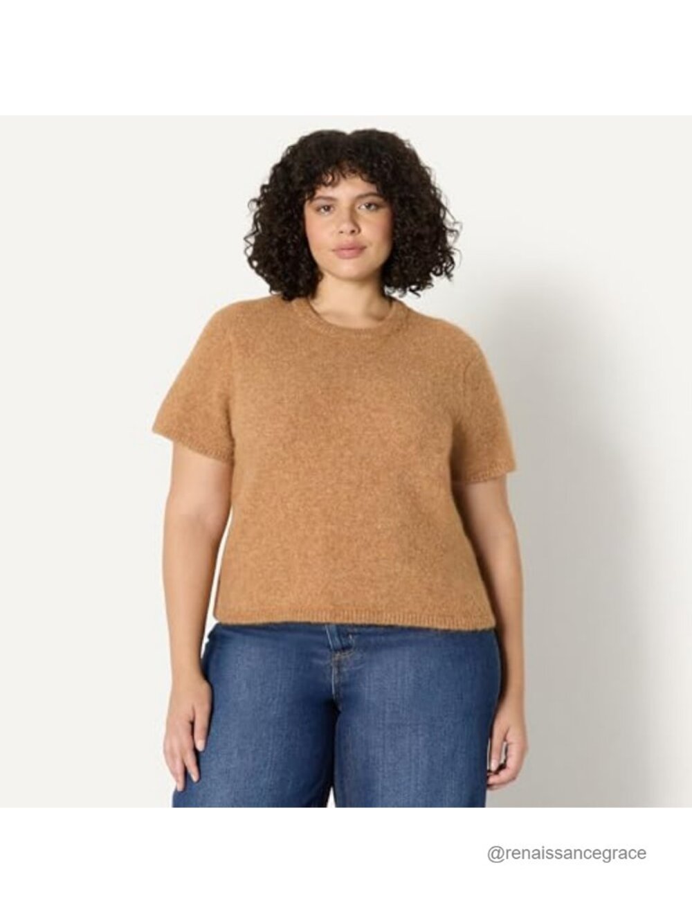 Relaxed Fit Faux Mohair Short Sleeve Sweater Top - Picture 5 of 6